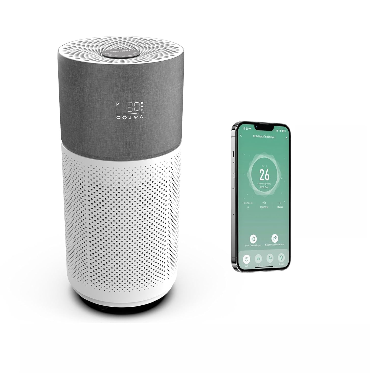 Xenon Smart Akıllı Hava Temizleyici Wi-Fi Mobil Uygulama Denetimli 70 m2 Etkili Air Purifier CADR 550m³/s 3 Katmanlı HEPA13 ve Karbon Filtreli Sessiz Çalışan Hava Temizleme Cihazı (Gri) X7420