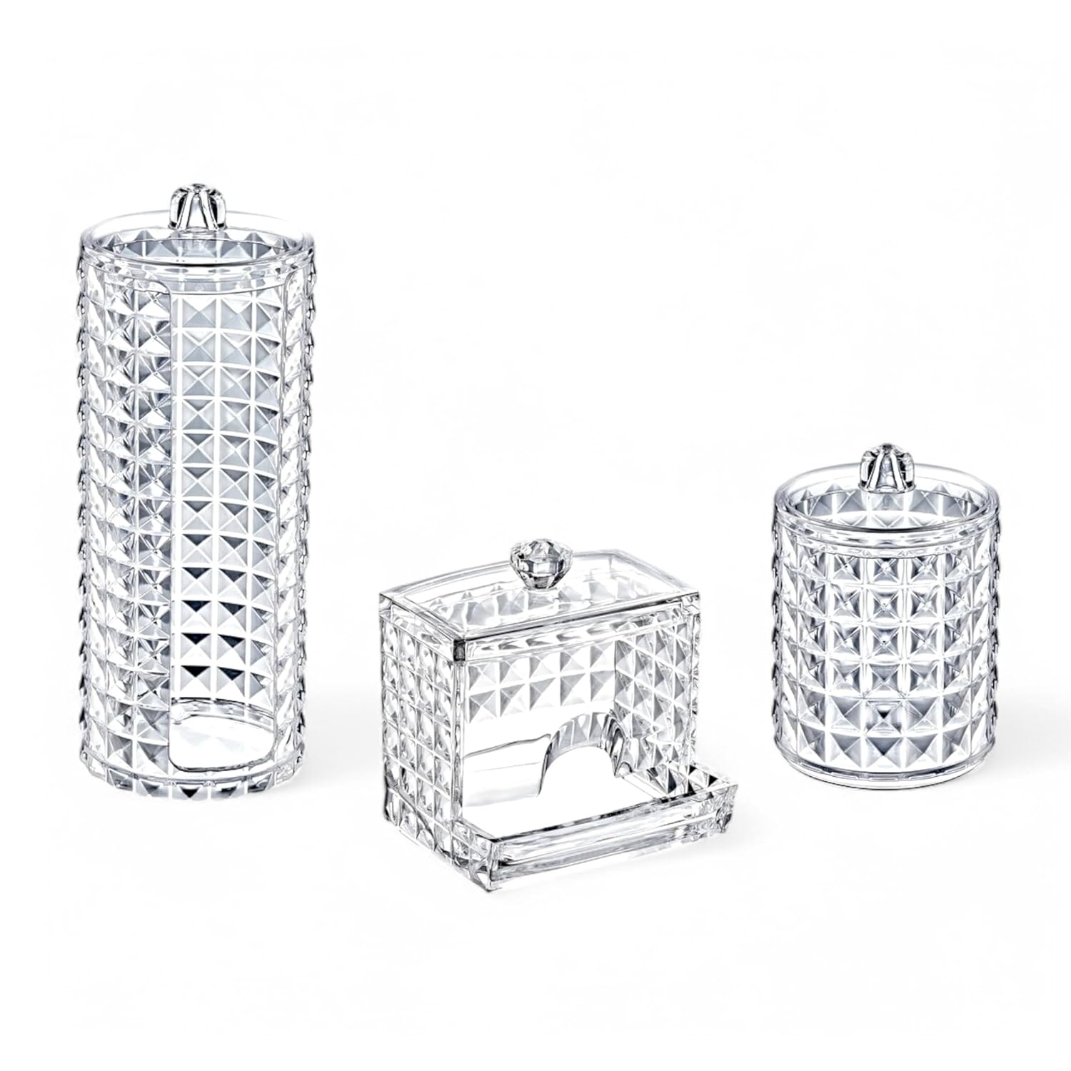Deconox Diamond 3'lü Set Makyaj Organizer Banyo Düzenleyici Pamukluk Seti, Pamuklu Kulak Çubuğu Organizeri, Makyaj Pamuk Organizeri