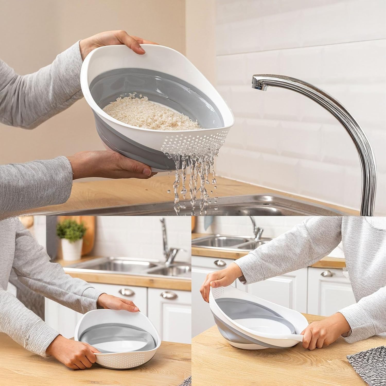 Deconox Katlanabilir Pratik Pirinç, Mercimek Süzgeci | Yer Kaplamayan Katlanır Süzgeç – Geniş ve Kullanışlı Tasarım (30x25x15,5 cm)
