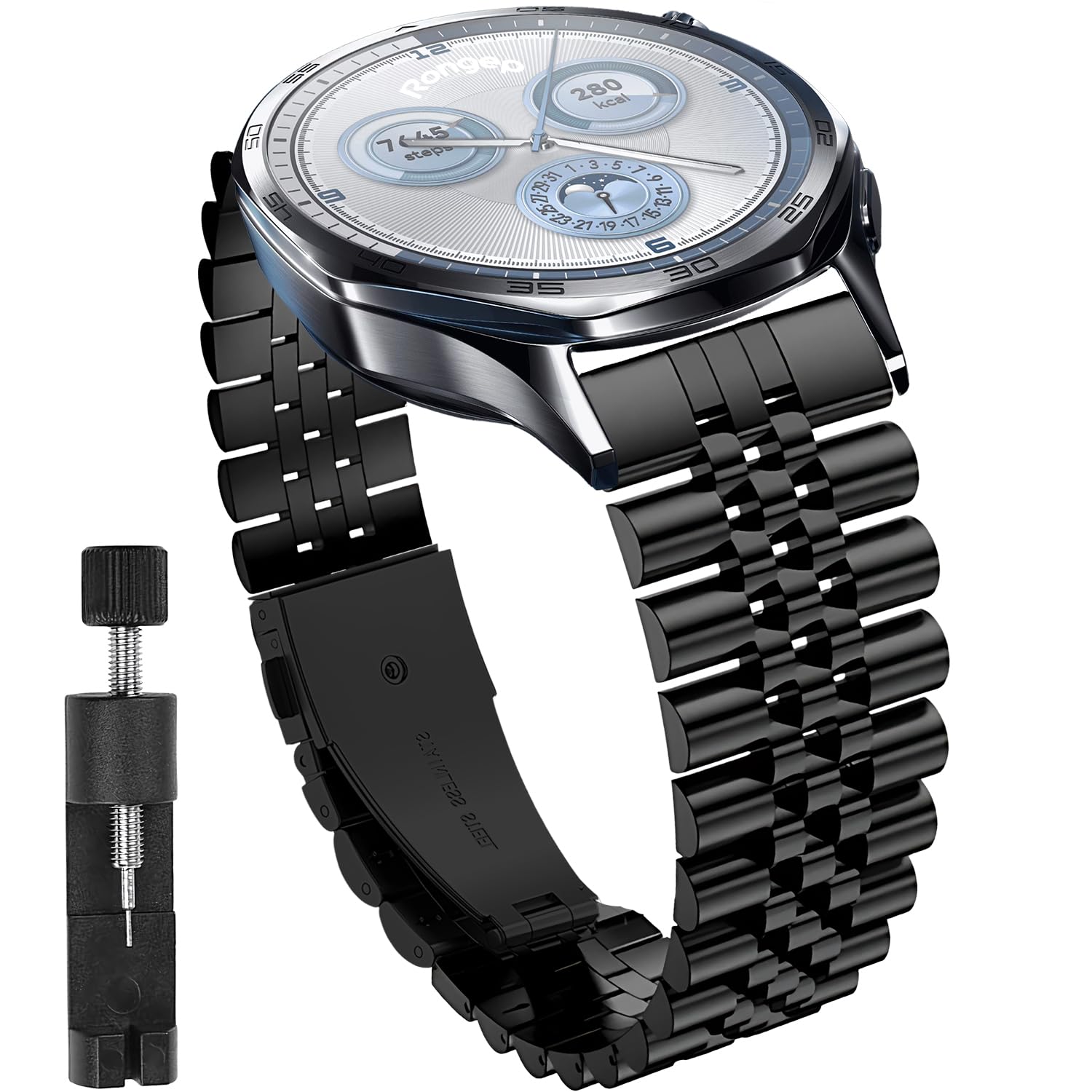 Rongep Huawei ile Uyumlu Prestige Model 22mm Çelik Kordon GT5/GT5 Pro/GT4/GT3/GT3 Pro/GT2/GT2 Pro 46mm için Katlanır Toka Mekanizmalı Paslanma Yapmayan Metal GT5 46mm Kordon (Siyah)