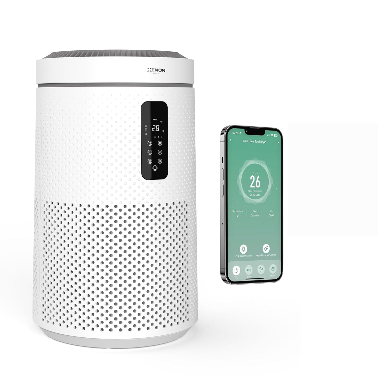 Xenon Smart Akıllı Hava Temizleyici Wi-Fi Mobil Uygulama Ambiyans Aydınlatma Aromaterapi Özellikli CADR 360m³/s 3 Katmanlı Antialerjik HEPA13 Filtreli Sessiz Çalışan Hava Temizleme Cihazı X7421