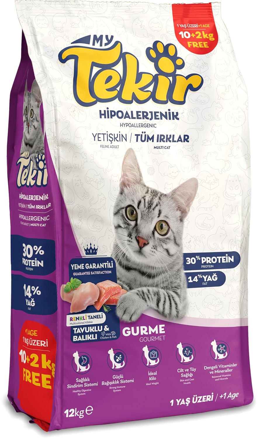 Tekir Yetişkin Kedi Maması Gurme 10+2KG