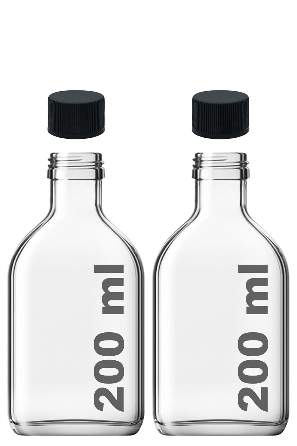 Afracam 200 ml Yassı Şeffaf Cold Brew Şişesi Plastik Siyah Kapaklı 200 cc Soğuk Kahve Cam Şişe 2 Adet