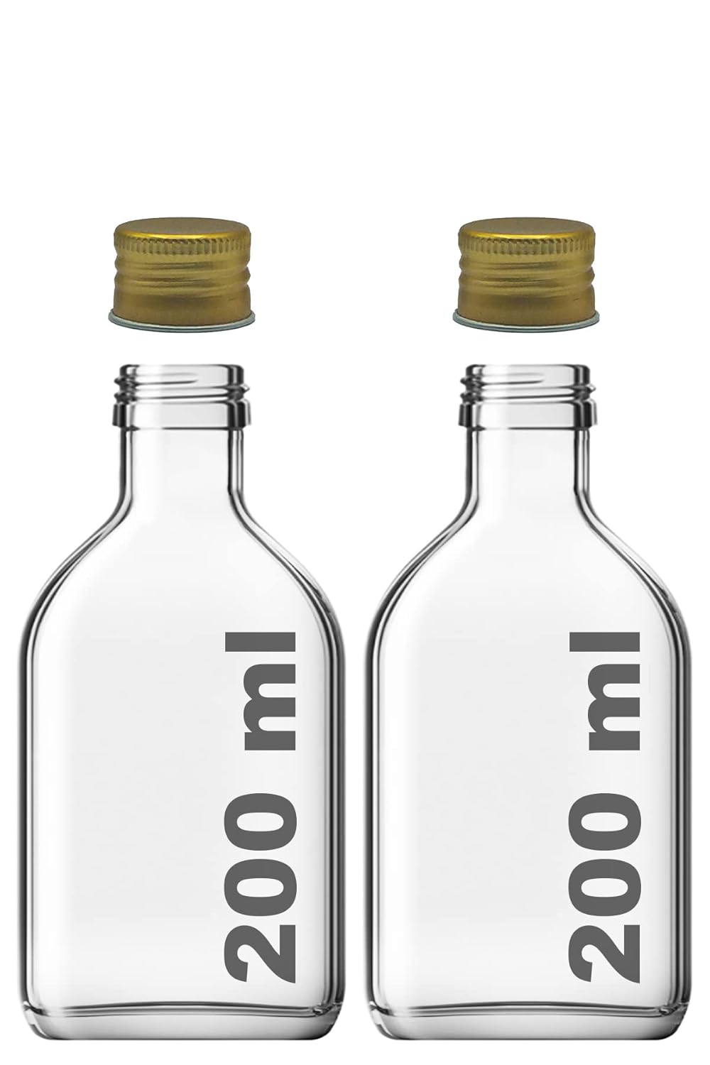 Afracam 200 ml Yassı Şeffaf Cold Brew Şişesi Metal Gold Kapaklı 200 cc Soğuk Kahve Cam Şişe 2 Adet (Altın)