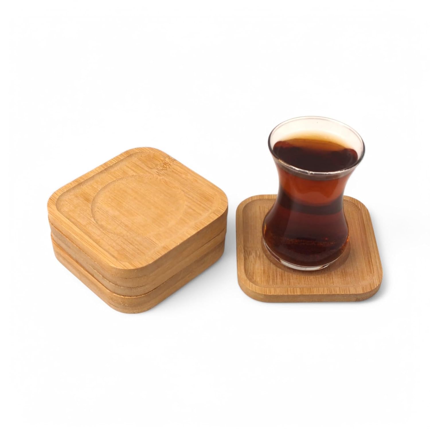 Deconox Bambu Kare Çay Tabağı Bardak Altlığı 6'lı Set | Dekoratif ve Doğal Bambu Altlık – Şık ve Dayanıklı Tasarım (10cm x 10cm)