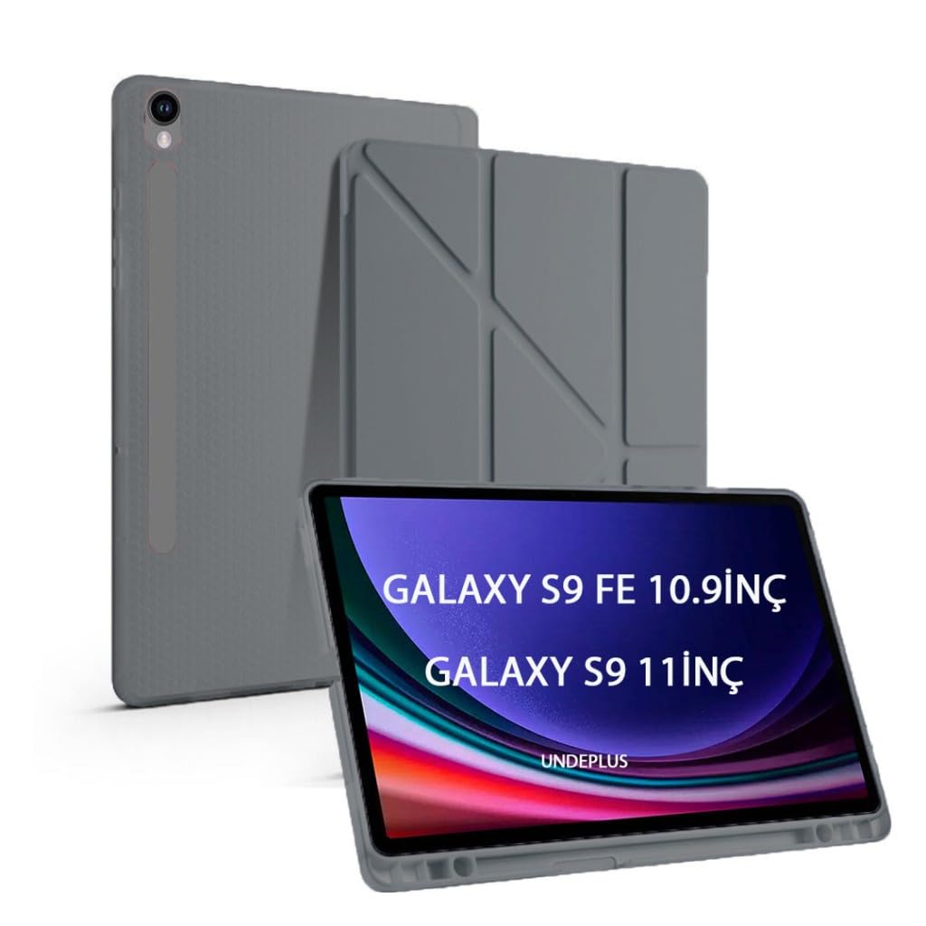 UnDePlus Samsung Galaxy Tab S9 FE X510 X516 için Kılıf Kalem Bölmeli Trifolding Case Koyu Gri