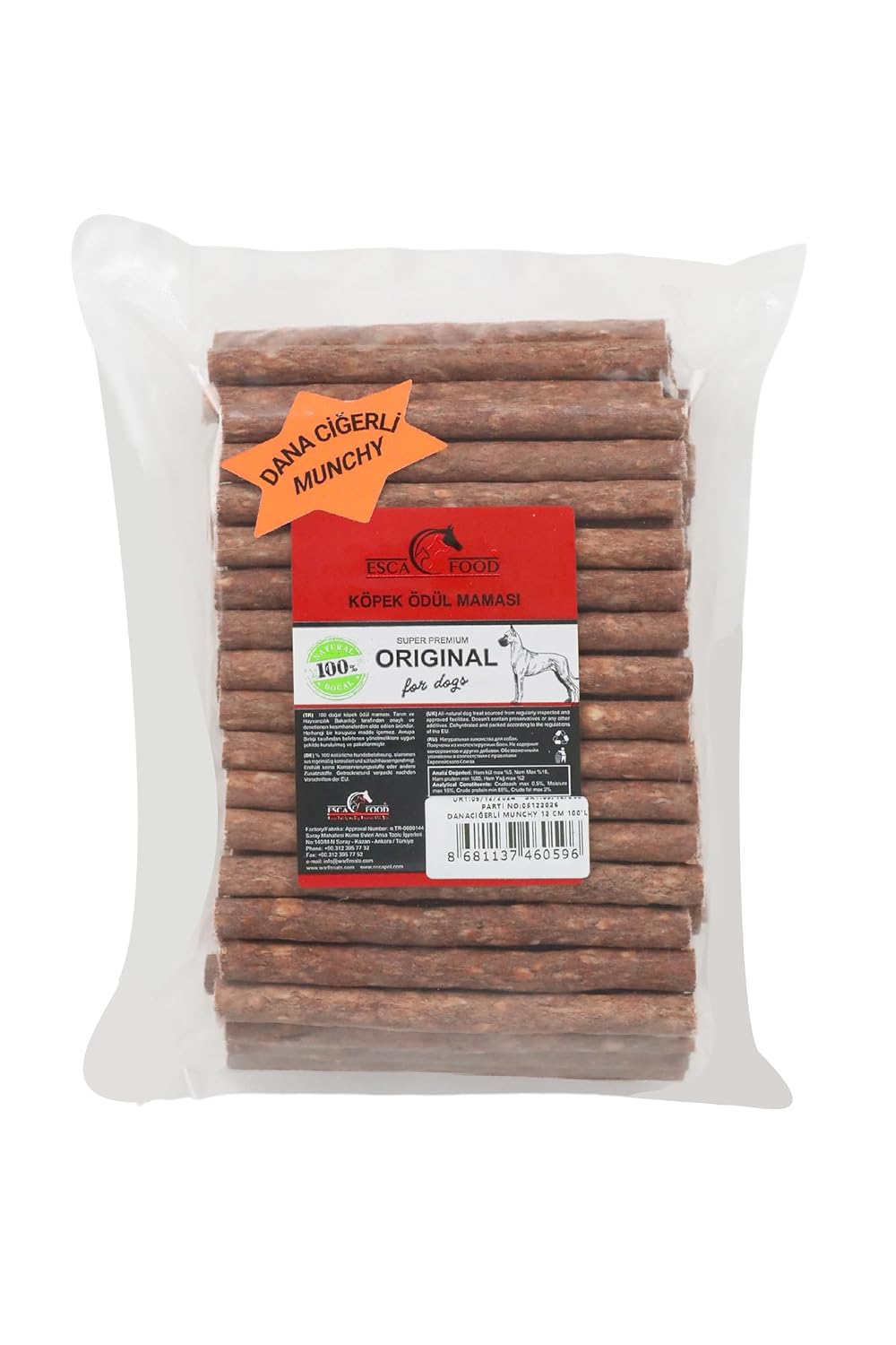 Esca Food Munchy Çubuk Dana Ciğerli 12 Santimetre 100'lü Köpek Ödül Maması