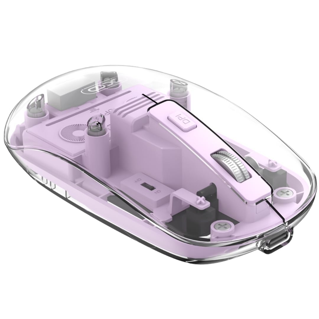 XO Simple is Beauty Çift Modlu Şeffaf Kablosuz Mouse M12 | Bluetooth 5.0 & 2.4 GHz USB Alıcı | 300 mAh Şarjlı Batarya | Sessiz Tıklama & Ergonomik Tasarım | 65 GR (Mor)