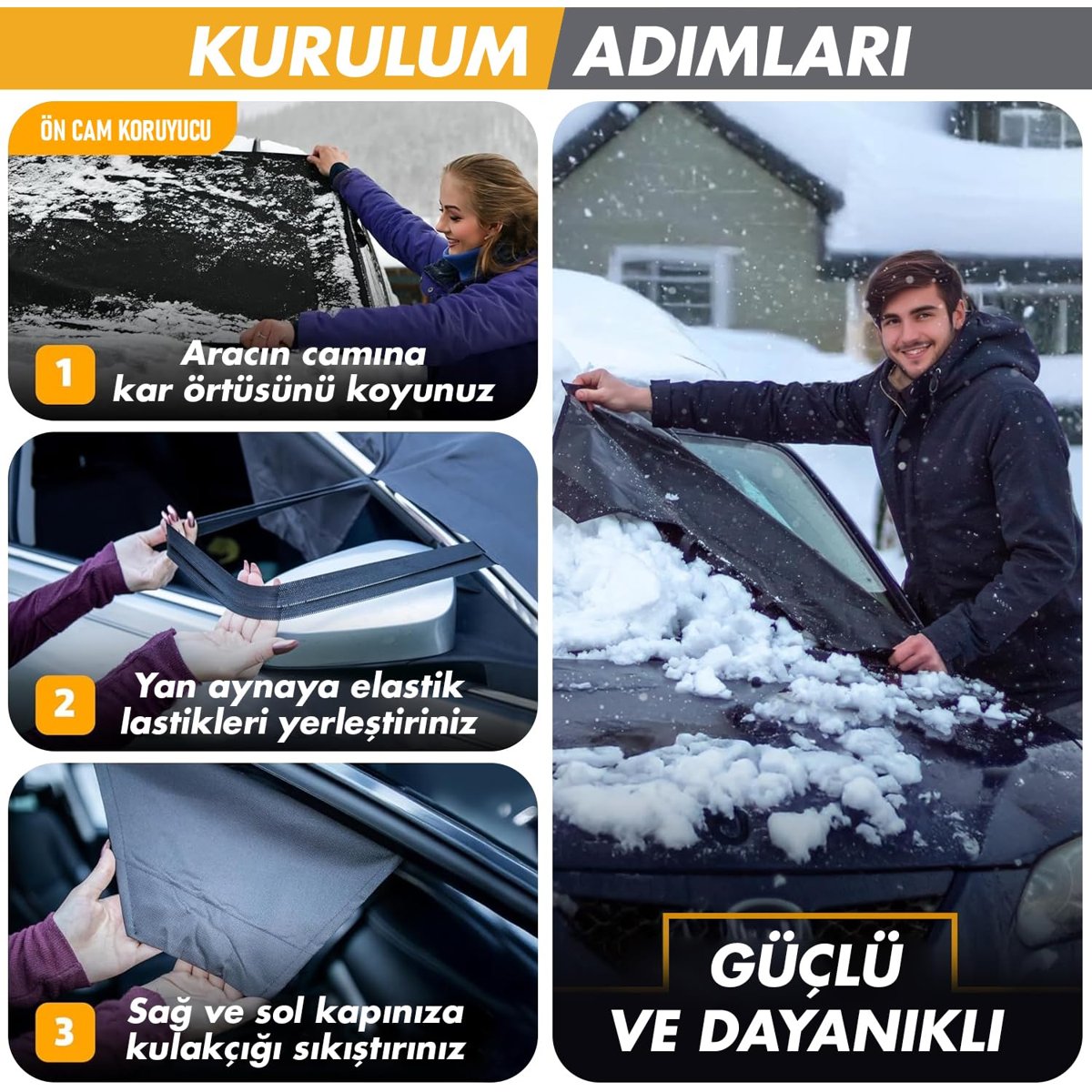 Haegs Buz ve Kar Önleyici Araç Ön Cam Örtüsü Brandası | Ağır Hizmet Tipi 600D Oxford Kumaş | Arabalar, SUV`lar, Kamyonetler İçin Oto Ön Cam Koruyucu Güneşlik | Don Örtüsü (162x106cm) S - Siyah