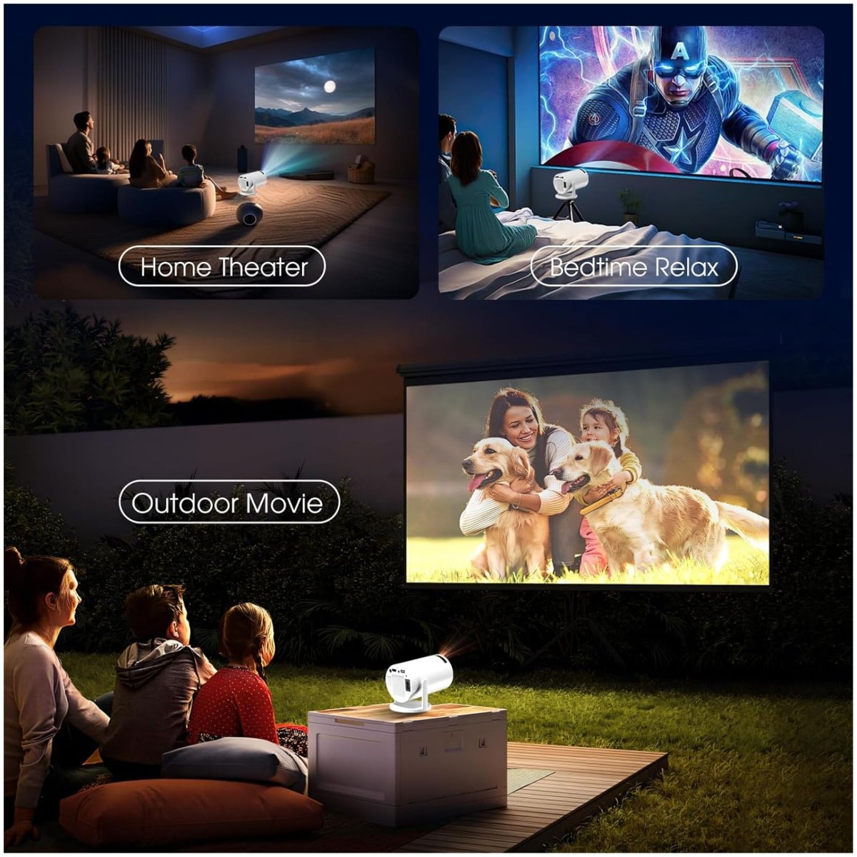4K Projektör Hy300 Pro-1080P Full HD Görüntü Kalitesi, 8500 Lümen Yüksek Parlaklık Seviyesi, Uzaktan Kumandalı, WiFi 6, Bluetooth 5, Android 11, Otomatik Keystone, 40"-130" Ekran Projeksiyon Cihazı