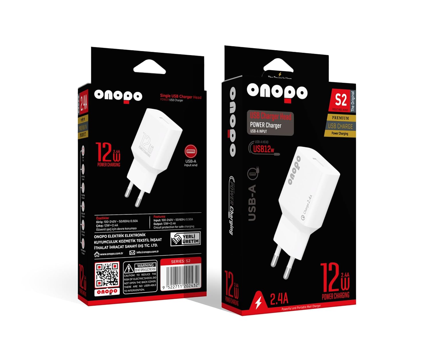 Onopo S2 12W 2.4A USB Şarj Adaptörü, Akıllı Koruma Sistemi, Kompakt ve Taşınabilir Tasarım – Telefon, Tablet, Powerbank ve USB Destekli Cihazlar için Uyumludur