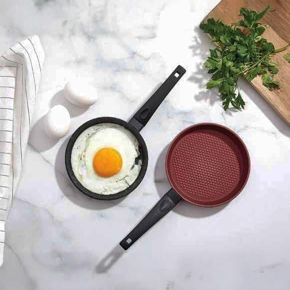 Deconox Yanmaz Yapışmaz Granit Kaplama Döküm Yuvarlak Mini Tava, Yuvarlak Yumurta ve Sos Tavası, Mini Yer Kaplamayan Granit Kaplama Döküm Sos ve Yumurta Tavası (14cm)