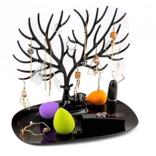 Geyik Tasarımlı Takı Standı, Yüzük ve Kolye Organizeri, Mücevher Sergileme Standı (Siyah)