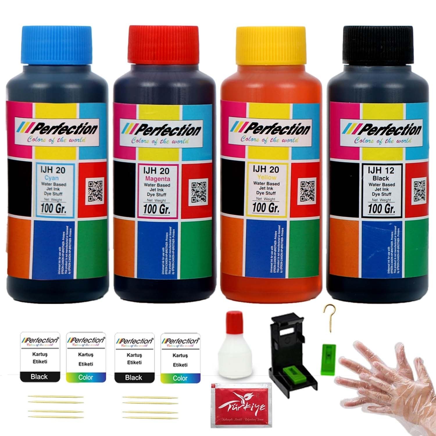 Perfection Canon Uyumlu 2 Kartuşlu Yazıcılar İçin Dolum Seti 4x100 gr. Aparatlı+Solüsyonlu