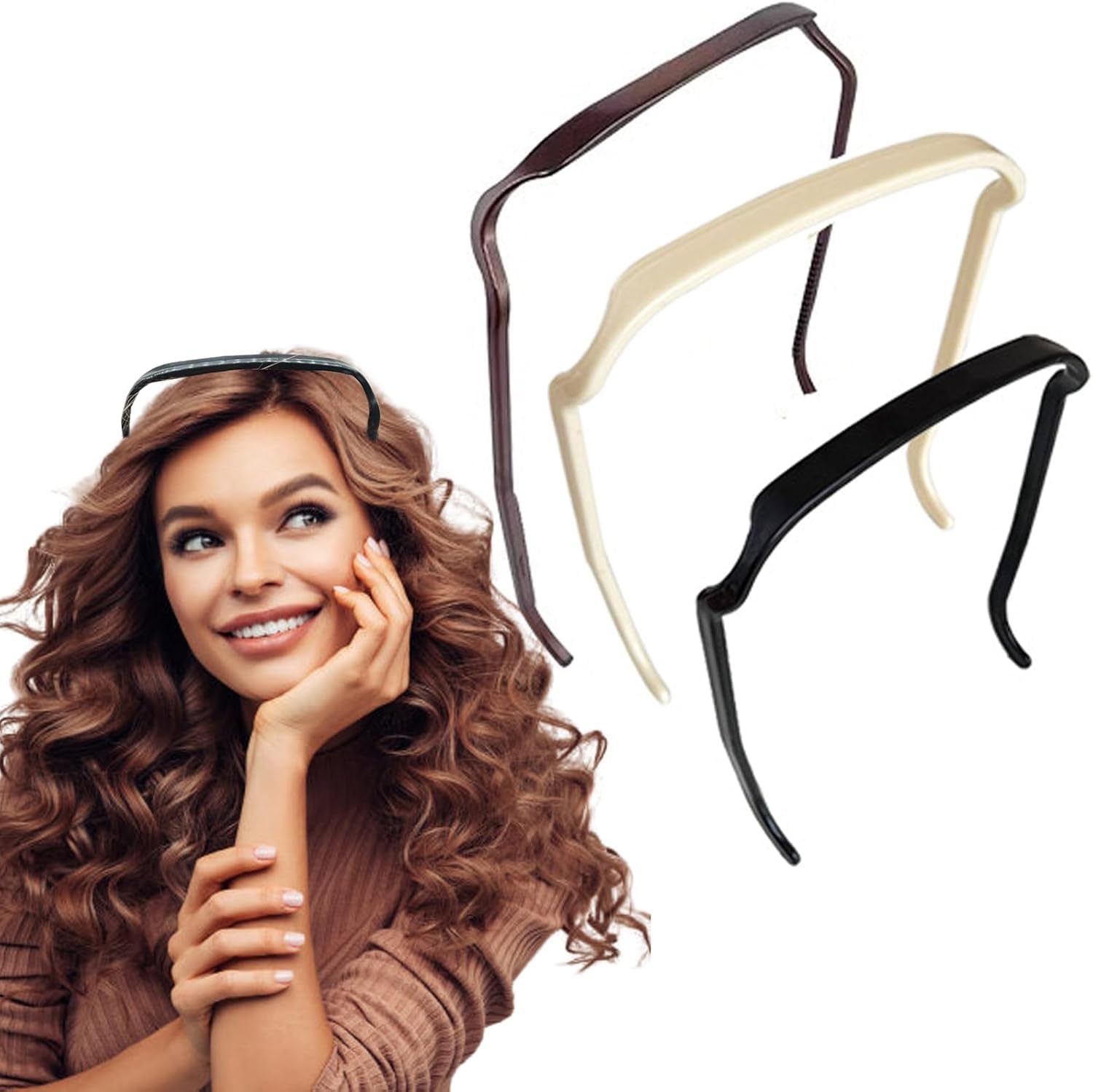 Kadin 3'Lü Gözlük Efekti Veren Taç Siyah, Kahverengi,Krem Set, Kadın Çocuk Mandal Toka XL