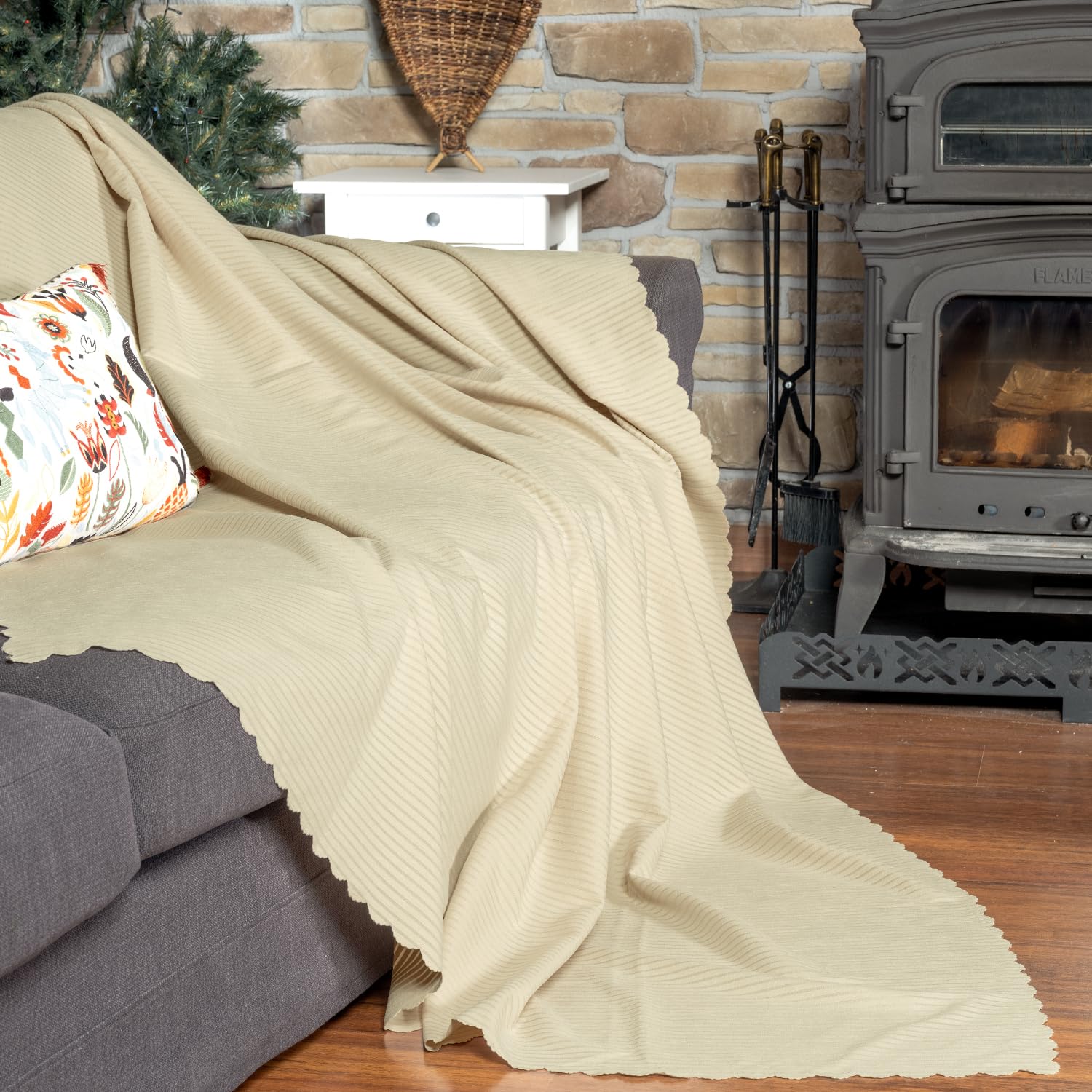 Latuda Home Mikrofiber Şönil Fitilli Minimalist Koltuk Örtüsü - 175x215 cm, Çift Taraflı, Kaymaz, Terletmez,Camel
