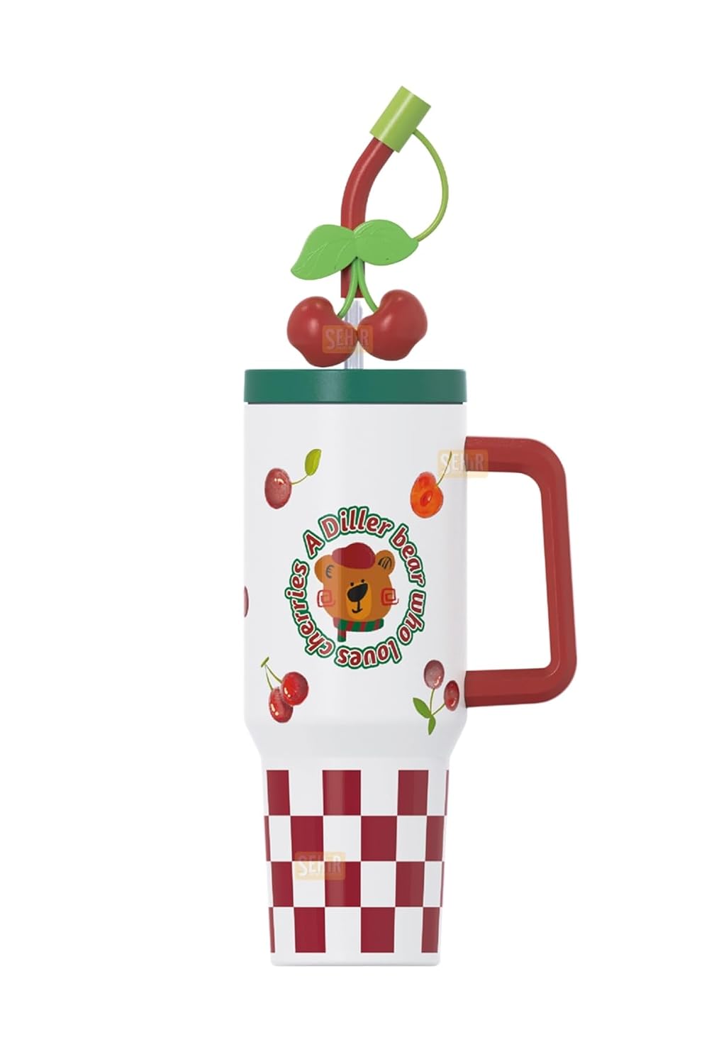 Vagonlife 1200ml Sevimli Hayvanlar Tumbler Pipetli/Pipetsiz Kulplu Paslanmaz Çelik Termos (Diller Bear)