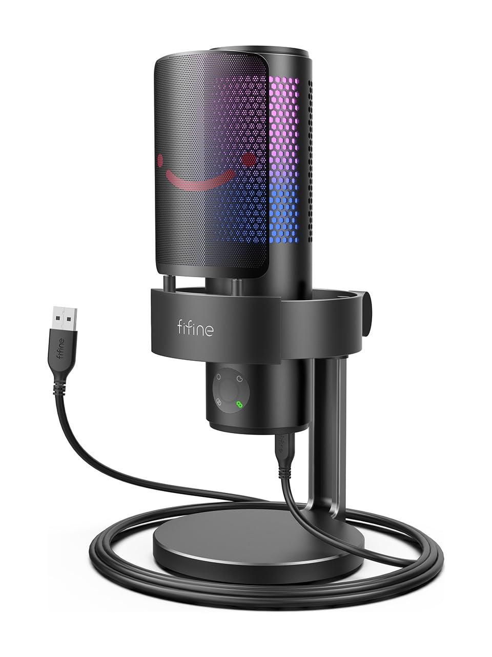 Fifine A9 USB RGB LED Işıklı Masaüstü Mikrofon, Siyah