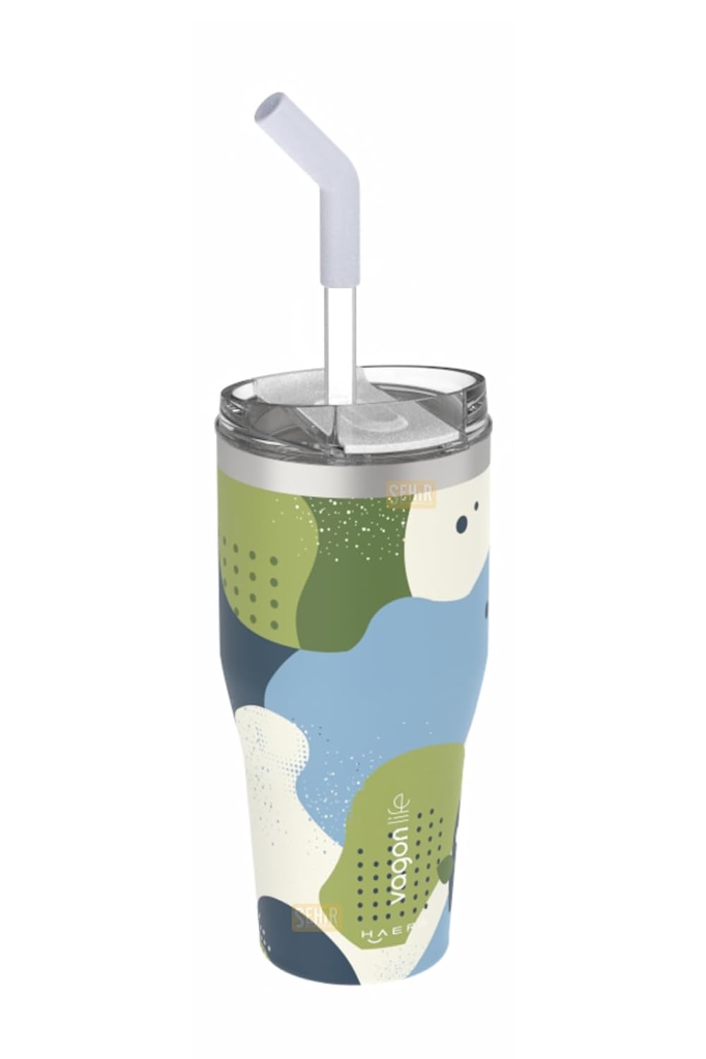 Vagonlife 590ml Desenli Pipetli/Pipetsiz Çift Kullanım Tumbler Kahve Bardağı/Mug Paslanmaz Çelik Termos (Jungle)