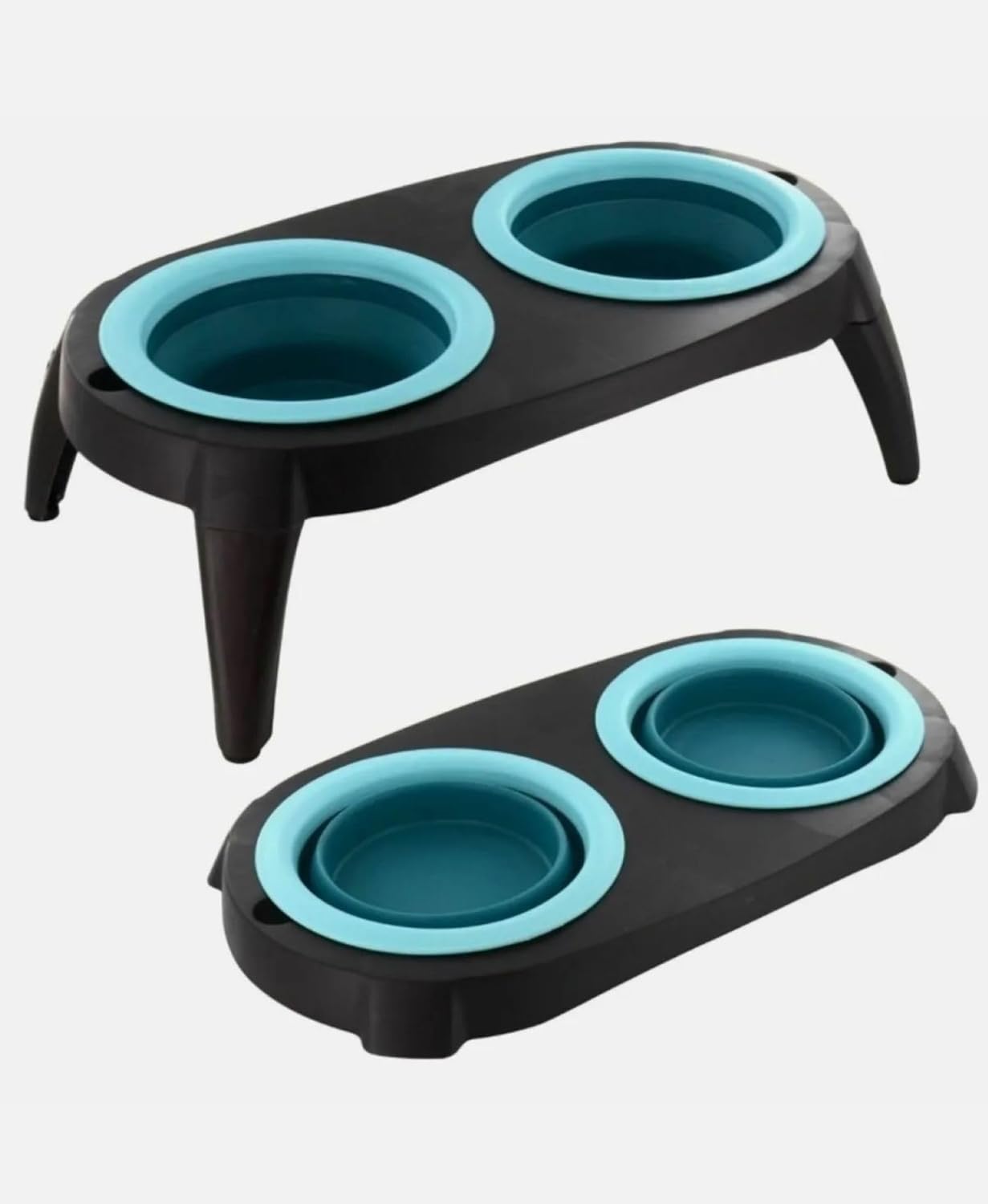Busstier İkili Katlanabilir Evcil Hayvan Mama Kabı ve Standı Taşınabilir Silikon Mama ve Su Kabı Seti Kedi ve Köpekler İçin Seyahat Dostu