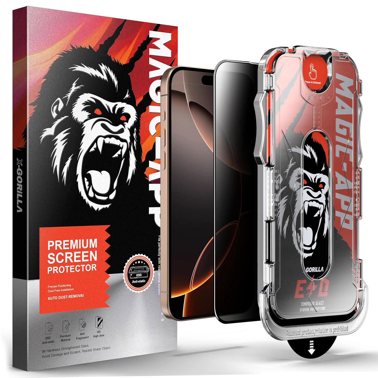 Klasse X-Gorilla iPhone 15 Pro Max Uyumlu Tam Kaplayan Tozsuz Uygulama 9H Ekran Koruyucu Kırılmaz Temperli Cam Hayalet