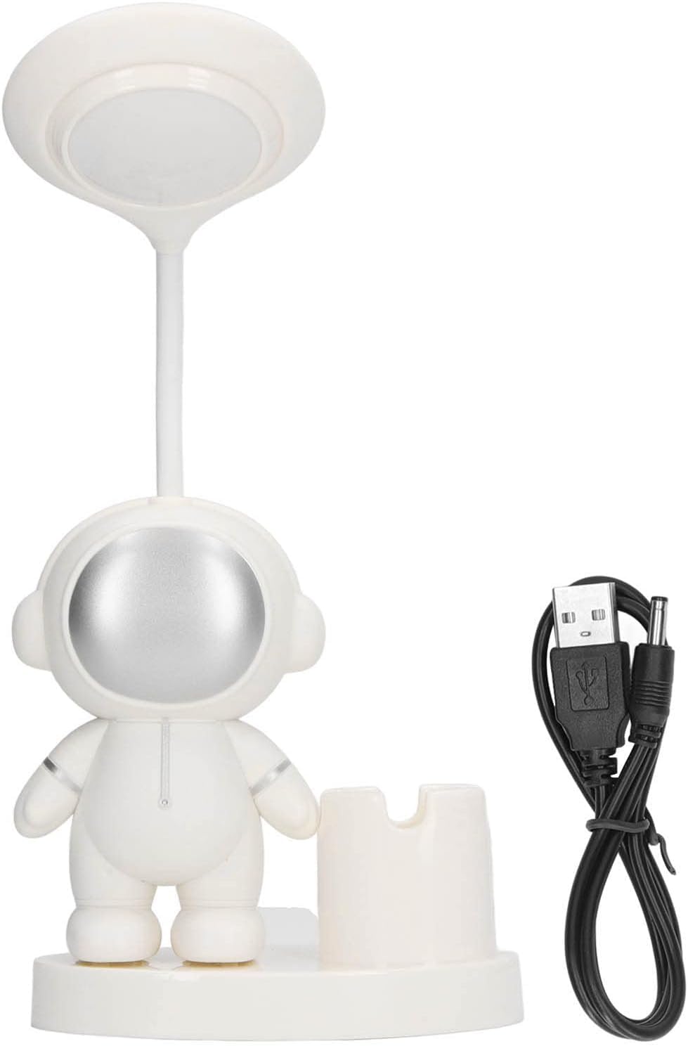 Beyaz Astronot Çalışma Lambası, Şarj Edilebilir Silikon Küçük Masa Lambası Kalem Tutuculu