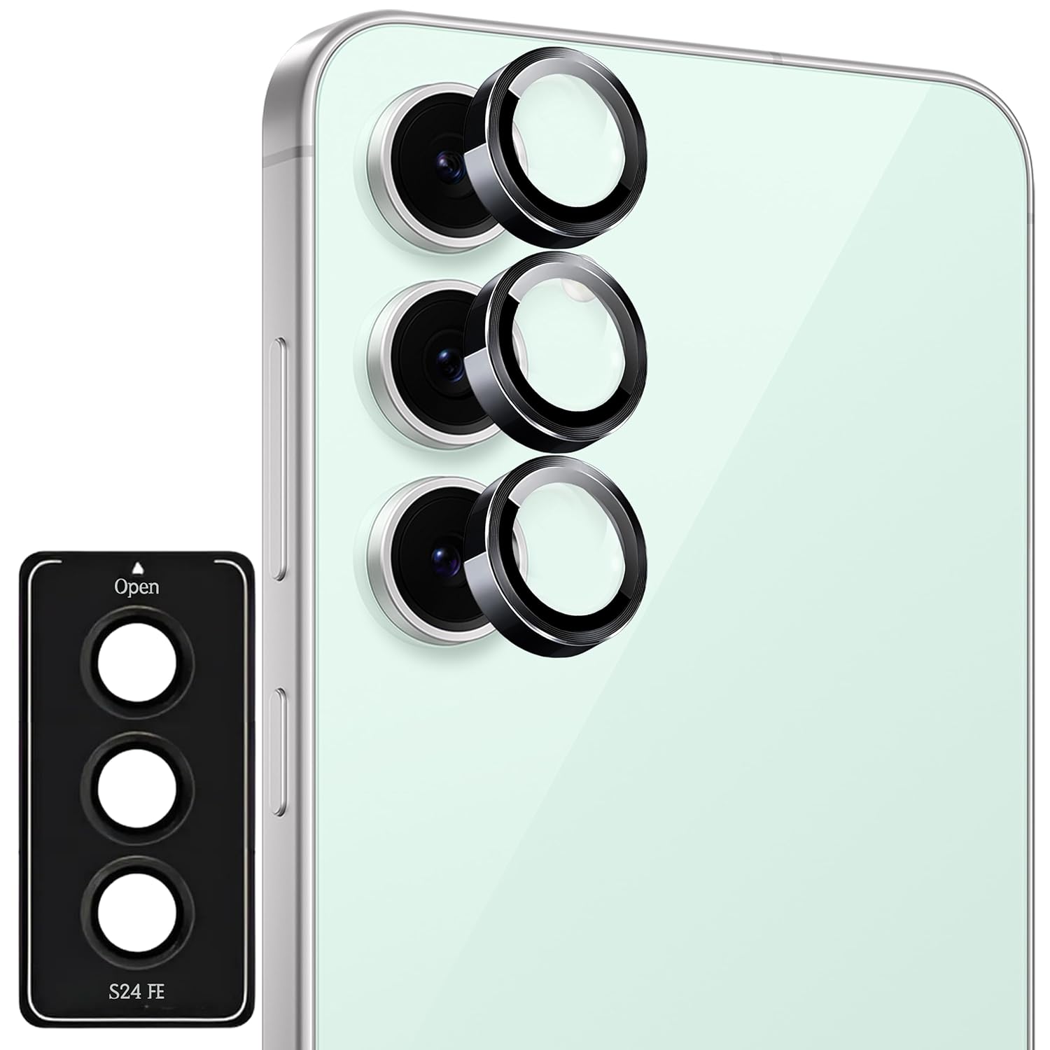 Rongep Samsung Galaxy S24 FE için Kolay Kurulum Aparatlı Kamera Lens Koruyucu 9H Temperli Cam HD Görüntü Darbelere Karşı S24 FE Koruyucu Alüminyum Alaşım Çerçeve S24 FE Kamera Koruması (Siyah)