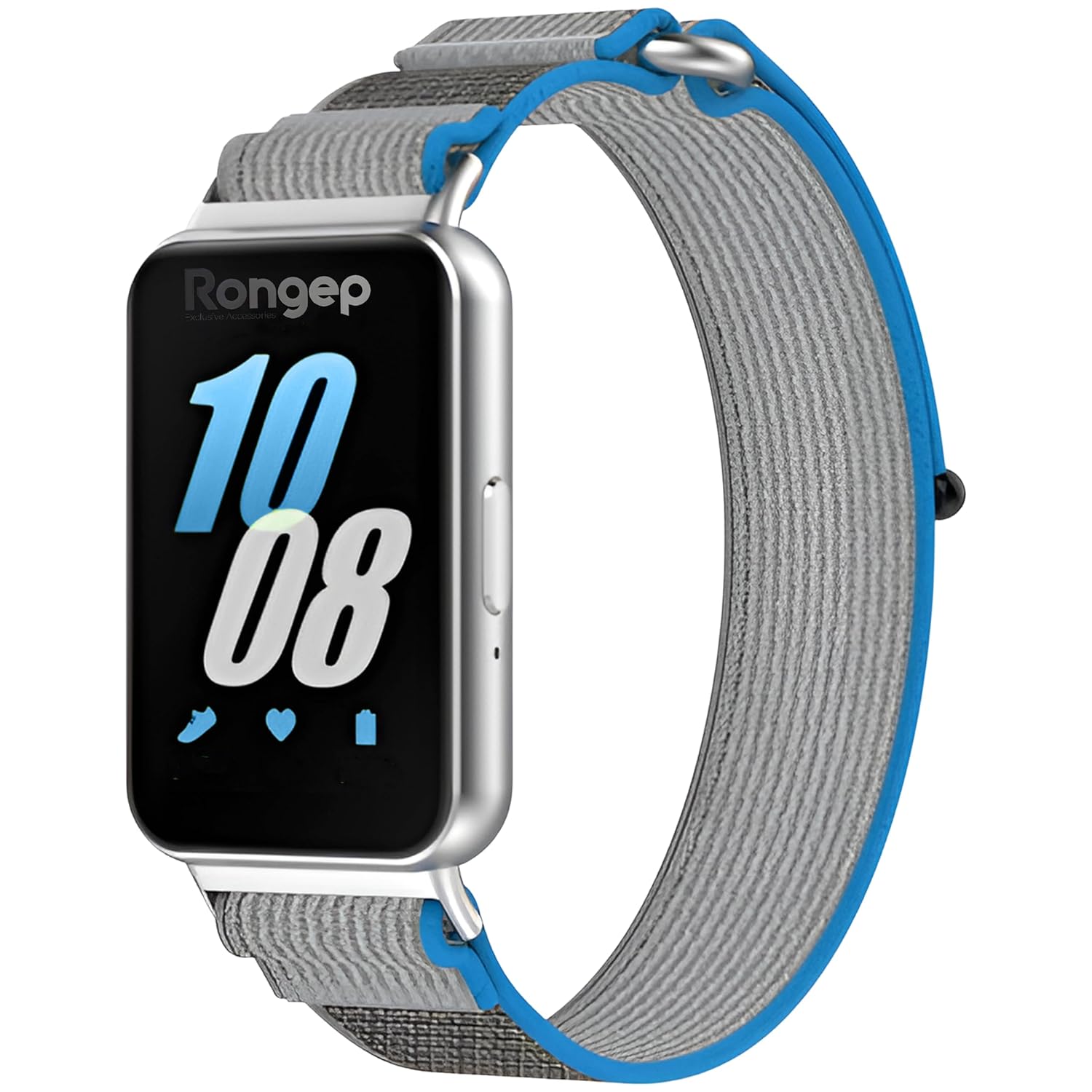 Rongep Samsung Galaxy Fit 3 ile Uyumlu Hook Loop Kordon Terleme Yapmayan Nefes Alabilir Hafif Yapılı Cırt Cırt Tasarımlı Deformasyona Dayanıklı Rahat Kumaşlı Samsung Fit 3 Kordon (Gri-Mavi)