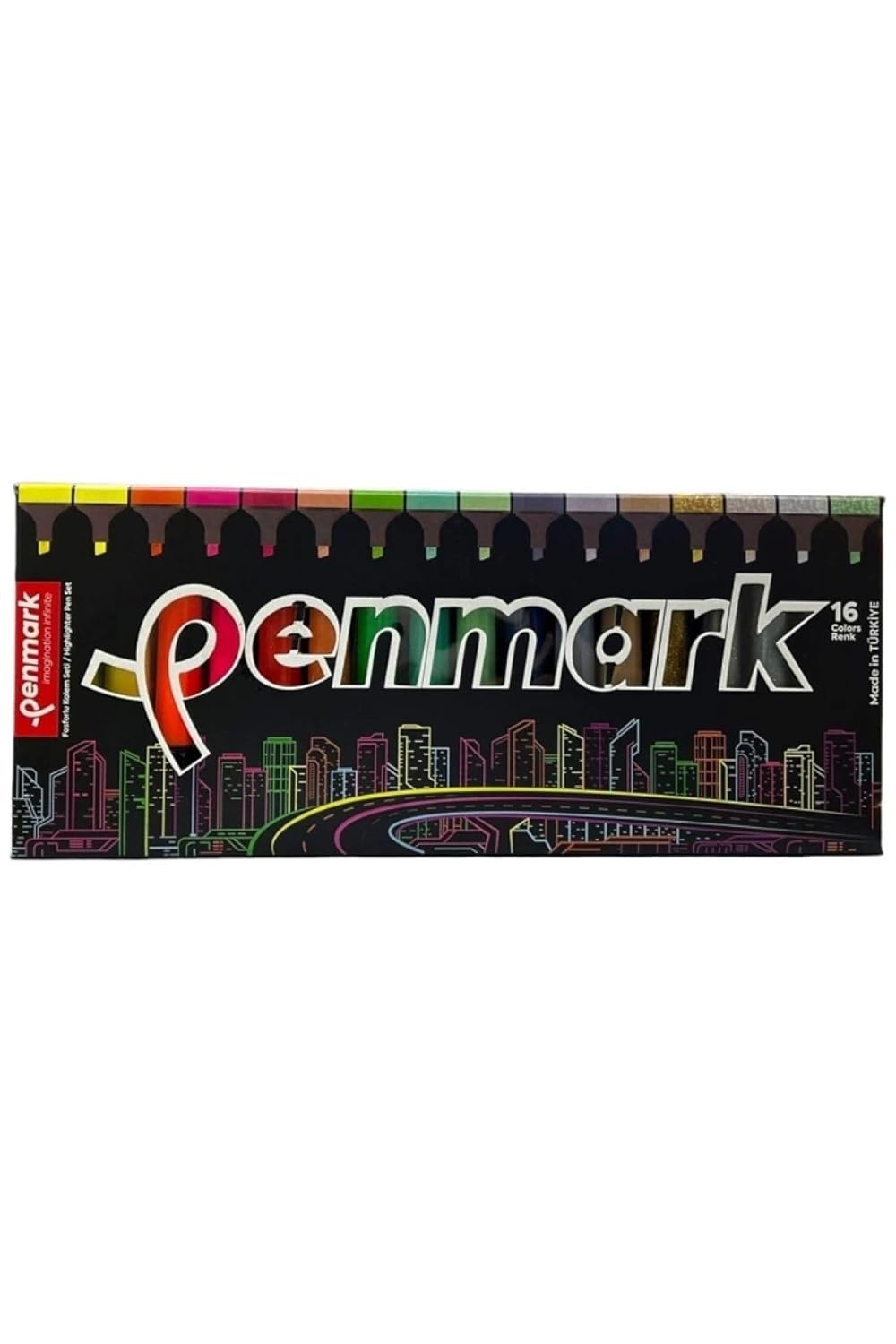 Penmark Fosforlu Kalem 16'lı Süper Kutu 4 Neon ve 4 Pastel ve 4 Tropik ve 4 Simli