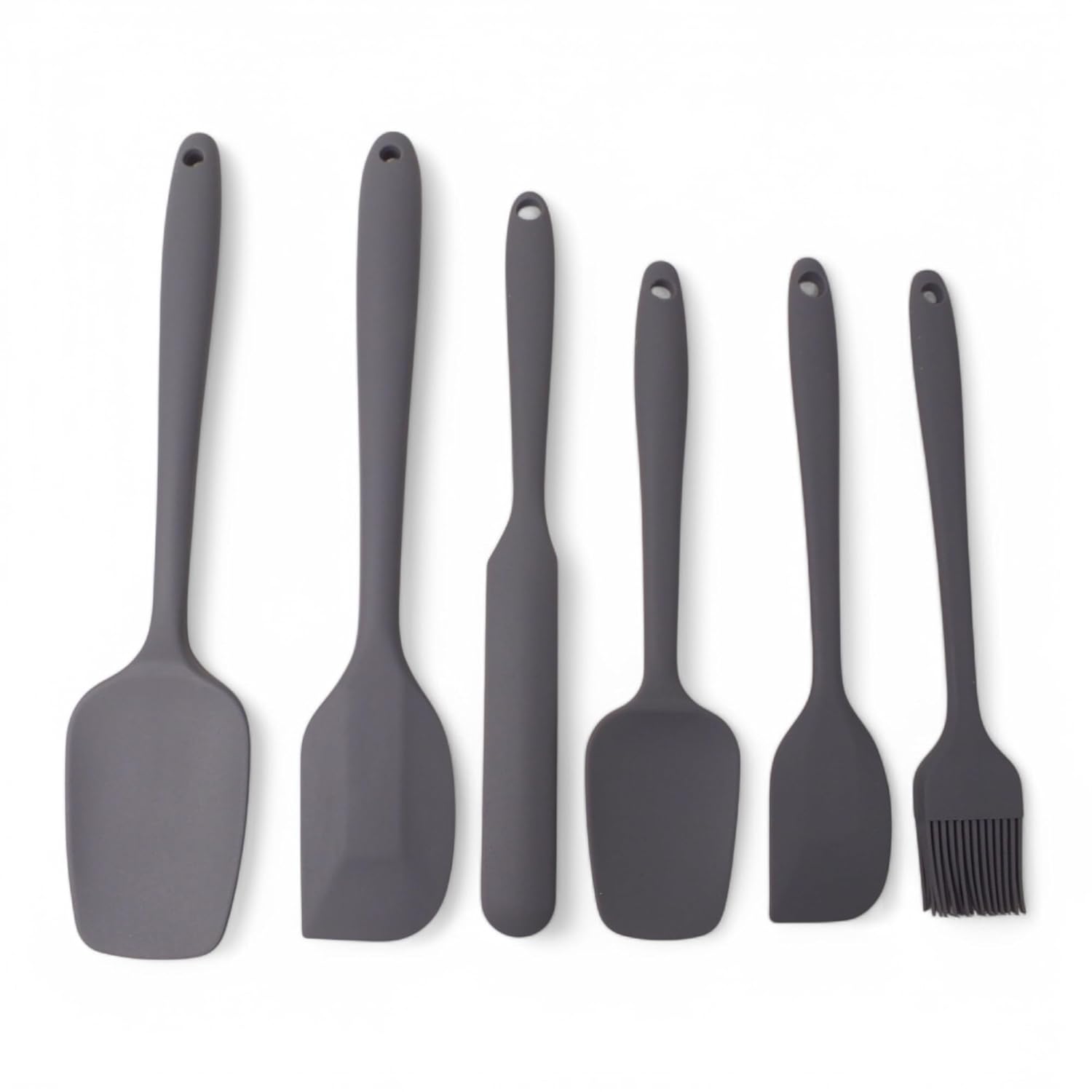 Deconox Silikon Mutfak Yardımcısı, 6 adet Silikon Spatula, Çorba Kaşığı, Fırın Fırçası, Spatula, Isıya Dayanıklı ve Yapışmaz, Paslanmaz Çelik ve Dikişsiz Tek Parça Tasarım Siyah-Gri-Kırmızı (GRİ)