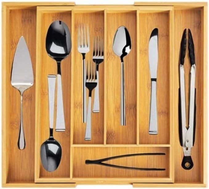 Deconox 7 Bölmeli Bambu Kaşıklık – Antibakteriyel Çekmece İçi Düzenleyici Organizer | Doğal Ahşap, Şık ve Dayanıklı Tasarım