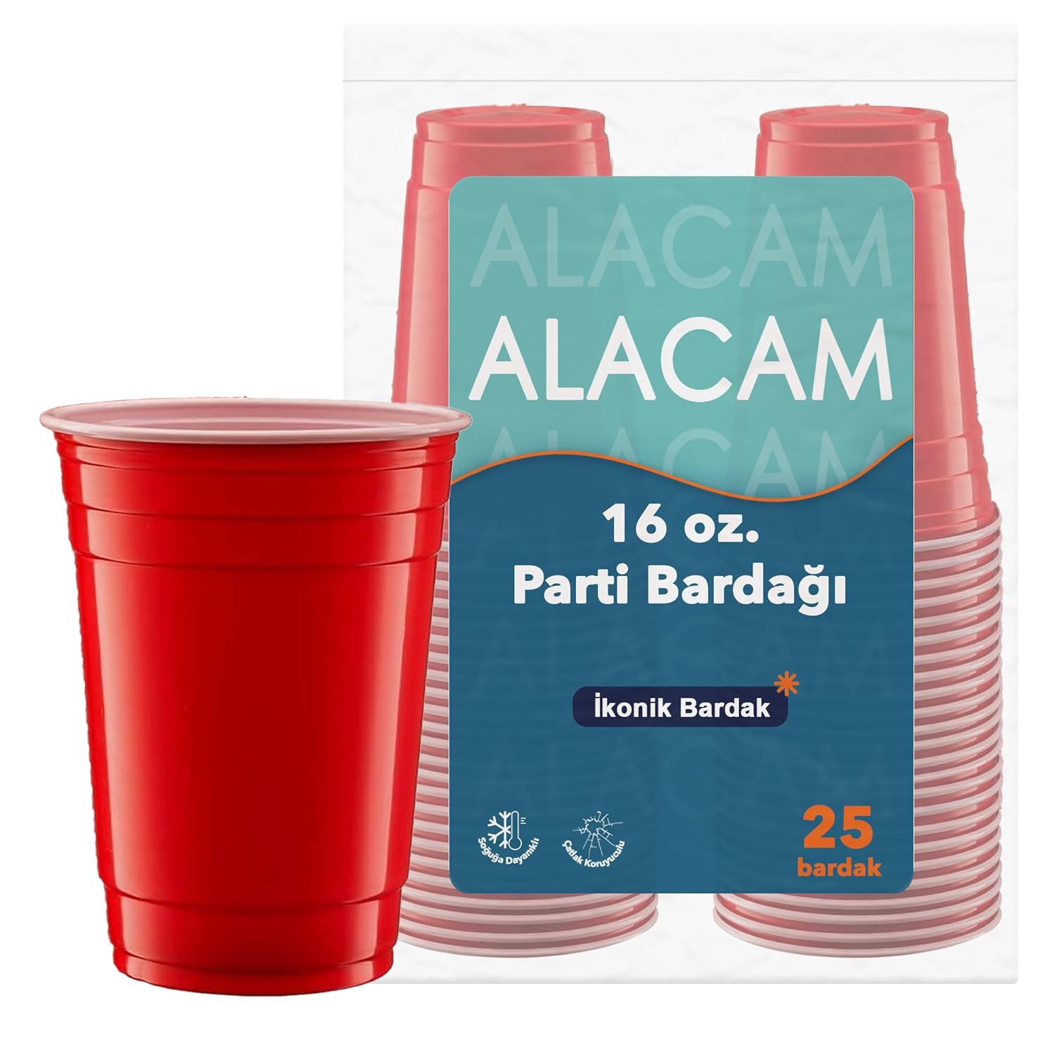 25 Adet İkonik Amerikan Parti Bardağı Kırmızı Plastik Bardak Tek Kullanımlık 16 OZ - 500 ML