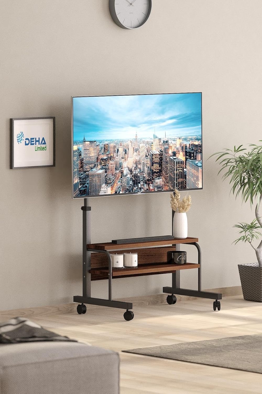Frenli Tekerlekli Yükseklik Ayarlı TV Duvar Paneli Tv Standı Konsol Hareketli Televizyon Ünitesi