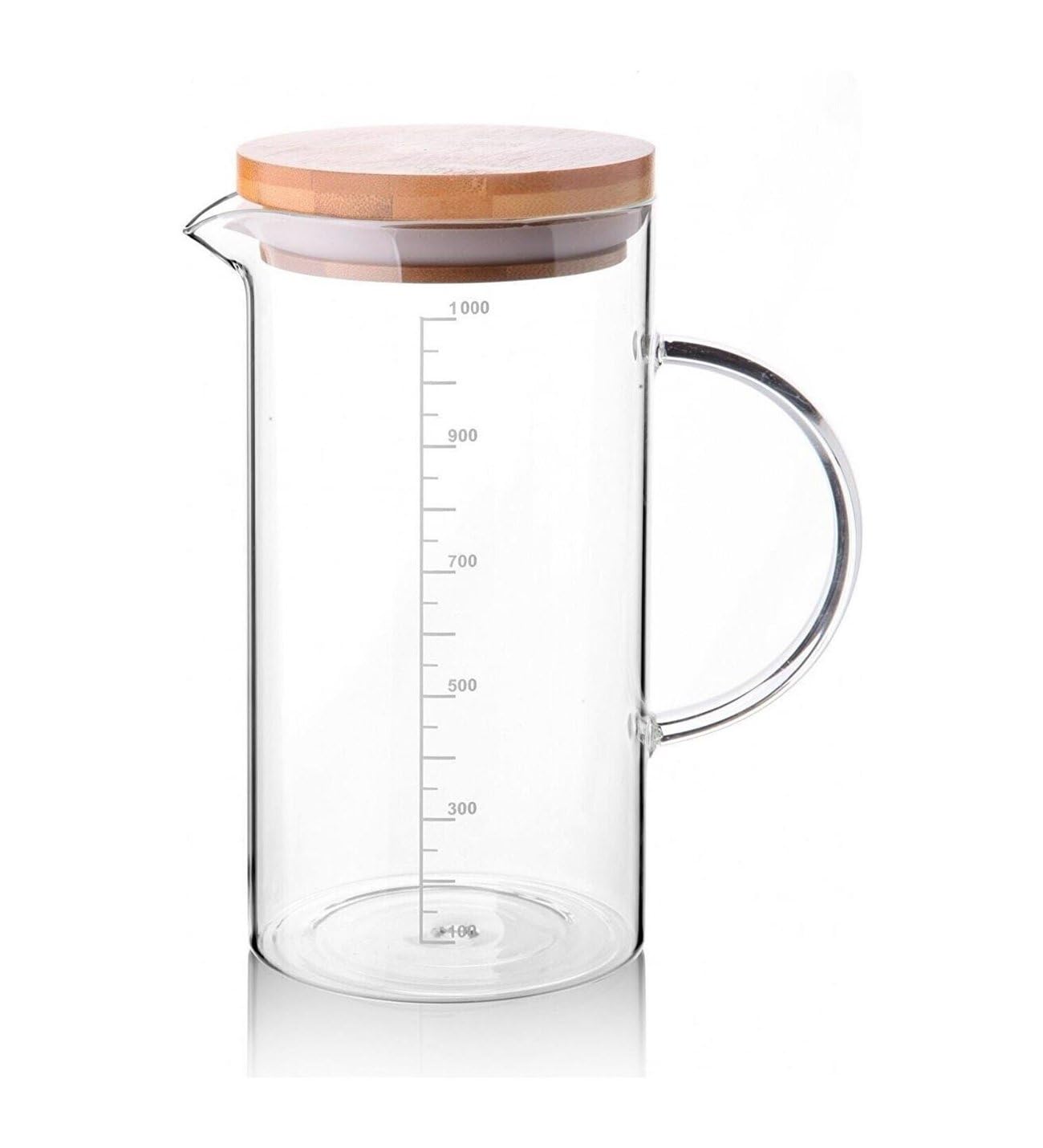 Deconox 1000ml Bambu Kapaklı Cam Ölçü Kabı – Dayanıklı ve Şeffaf Sıvı & Kuru Malzeme Ölçme Kabı | Mutfak İçin Hassas Ölçüm ve Saklama Çözümü 1000ml - Cam Sürahi Ölçü Kabı