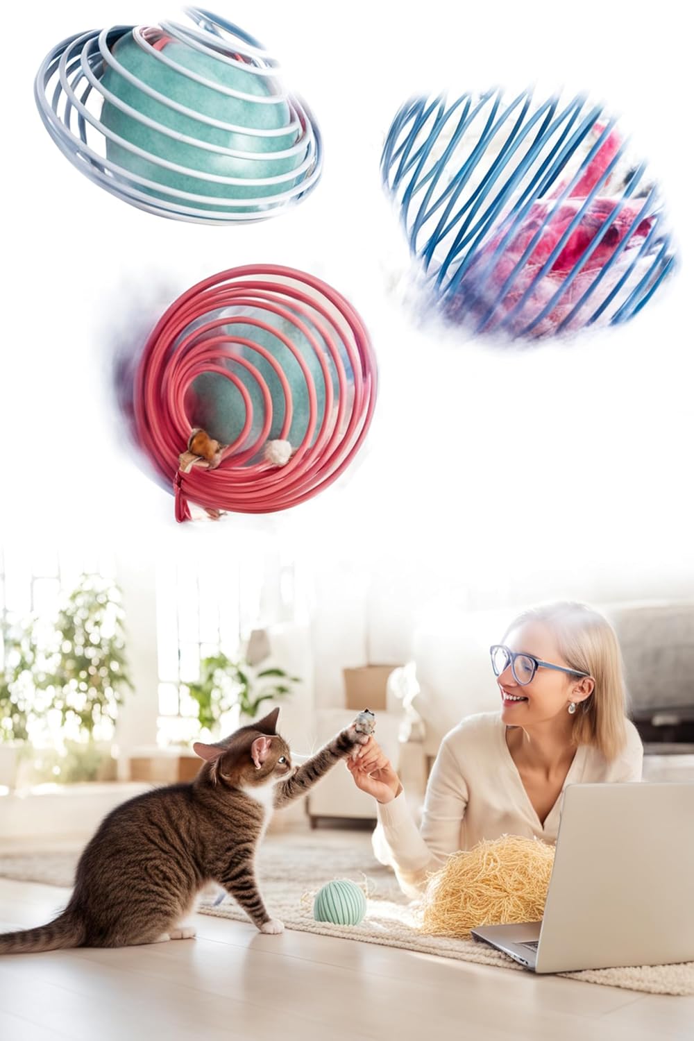 Busstier Yaylı Metal Fareli Kafes Kedi Oyun Topu – Sıçrayan Spiral Kedi Oyuncağı ile Eğlenceli ve Aktif Zamanlar