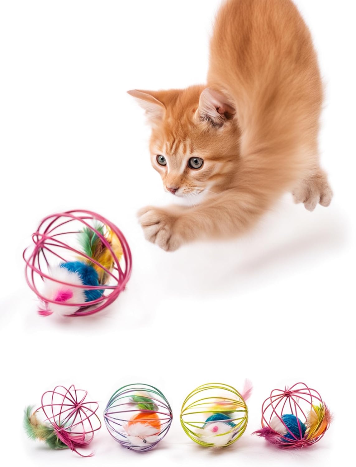 Busstier Metal Kafesli Peluş Fareli Kedi ve Köpek Oyuncağı – 6 cm Eğlenceli Oyun Topu