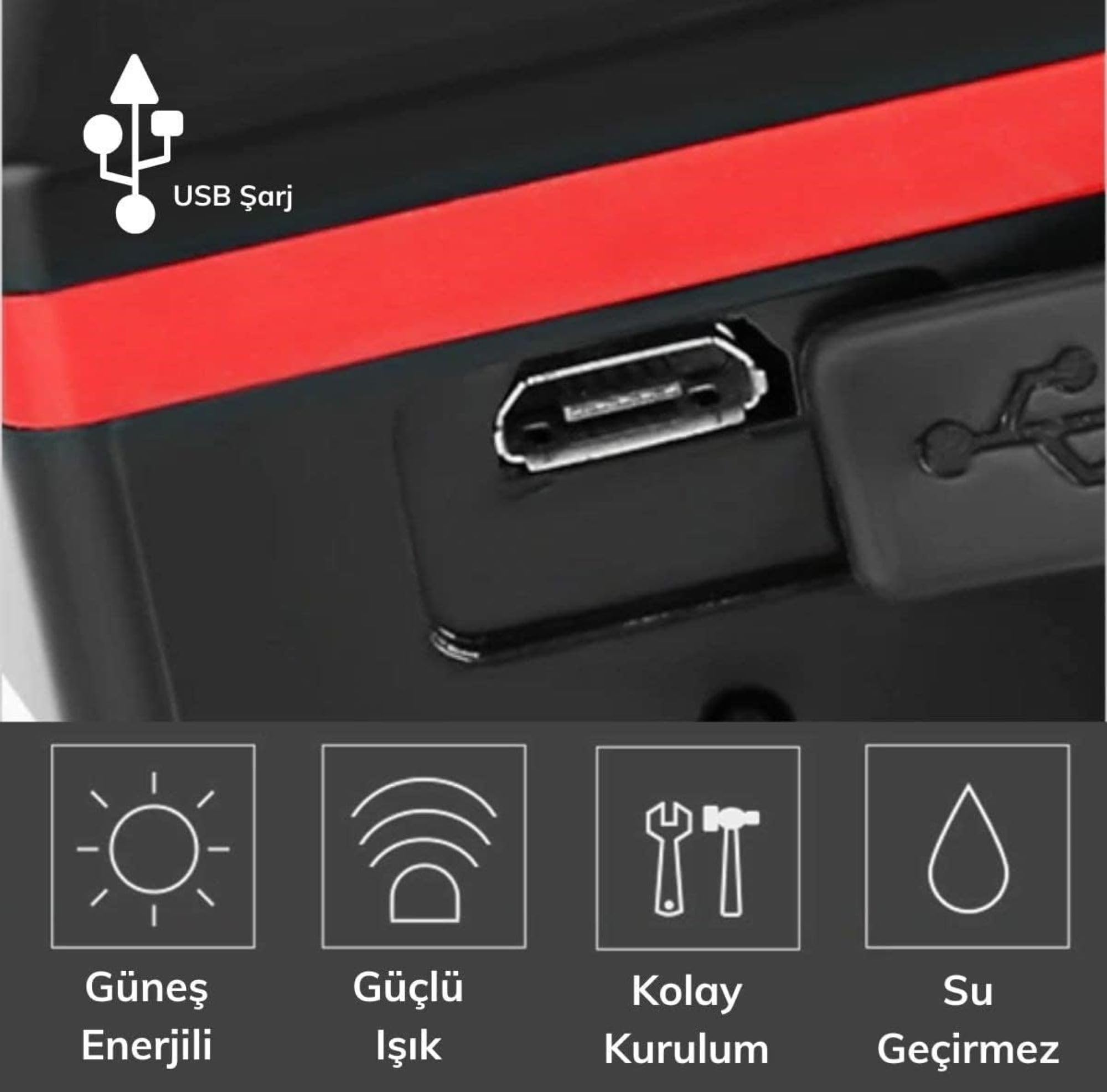 Busstier Güneş Enerjili USB ile Şarj Edilebilir LED Bisiklet Feneri Kornalı Suya Dayanıklı Far