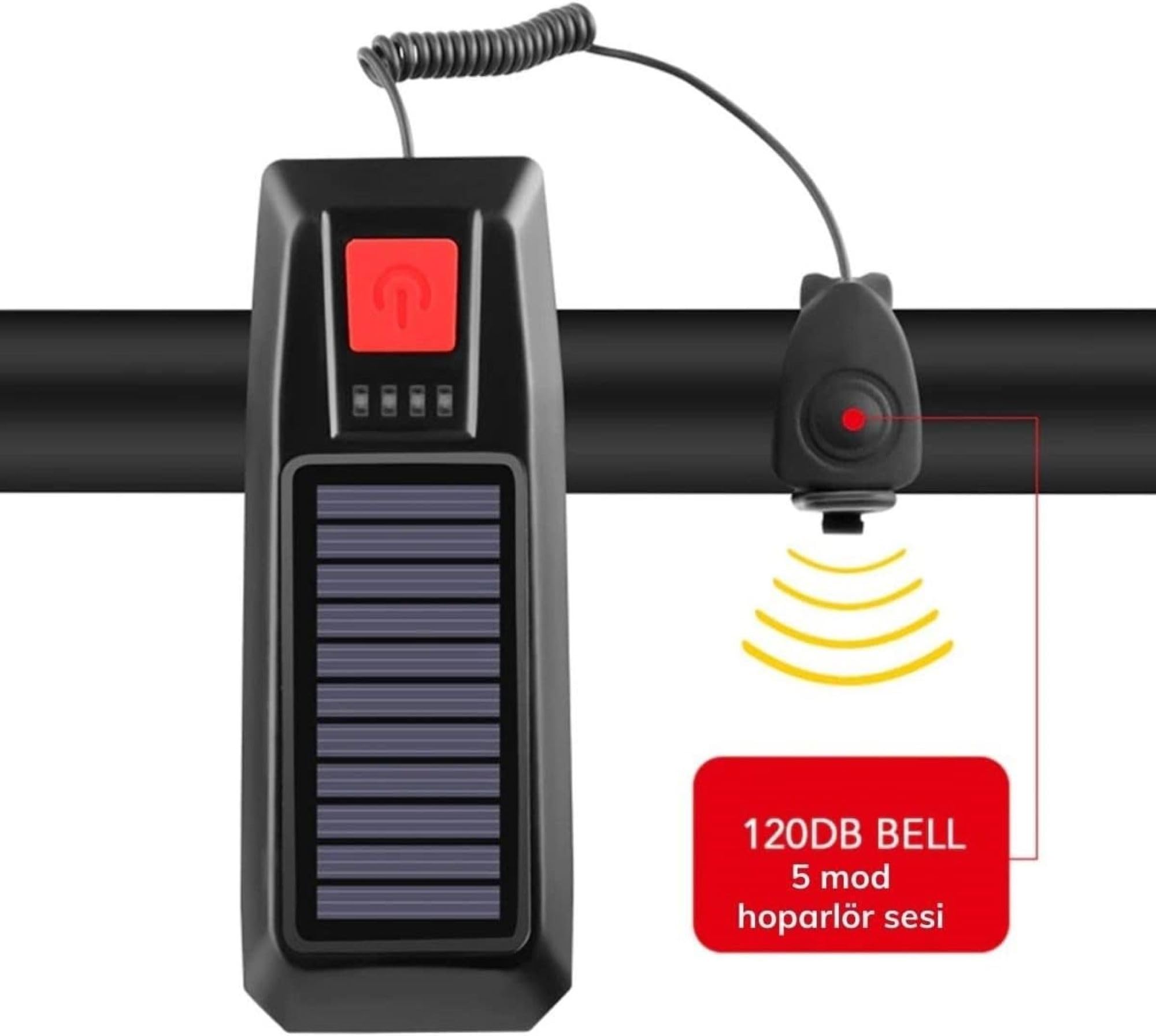 Busstier Güneş Enerjili USB ile Şarj Edilebilir LED Bisiklet Feneri Kornalı Suya Dayanıklı Far