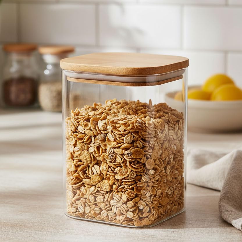 Deconox 700ml Sızdırmaz Vakumlu Bambu Kapaklı Borosilikat Cam Kavanoz – Hava Geçirmez & Dayanıklı Gıda Saklama Kabı (10cm x 13cm)