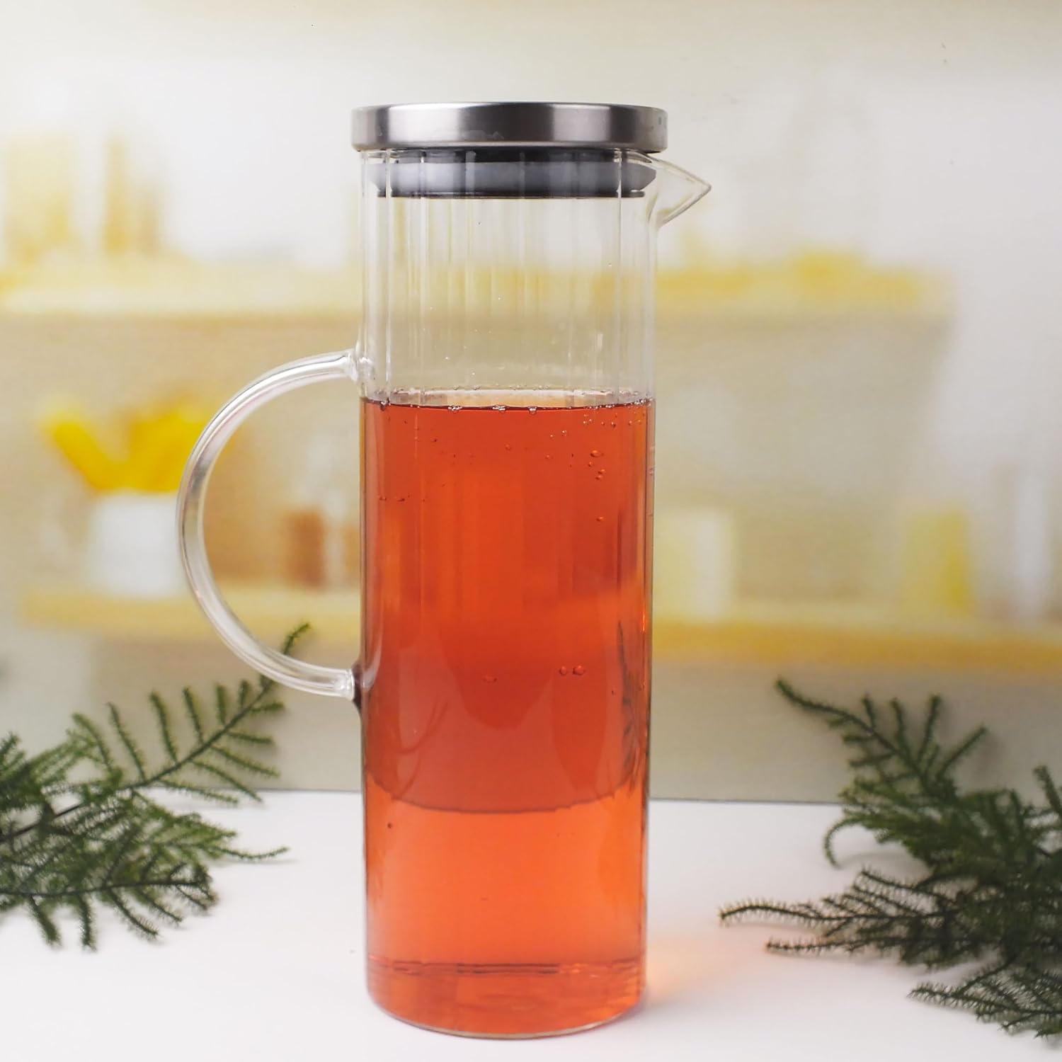 Deconox 1000ml Metal Kapaklı Line Borosilikat Cam Yağlık & Sürahi – Şık, Dayanıklı ve Sağlıklı Saklama Çözümü (8cm x 20cm)