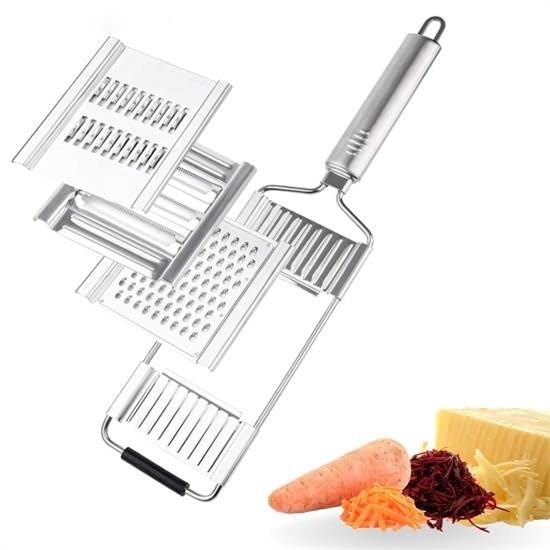 GüncelÇarşı Ayarlanabilir 3 Farklı Başlıklı Tutmalı Sebze Dilimleyici Peynir Rendeleyici Aparat, Metal Sağlam Rende