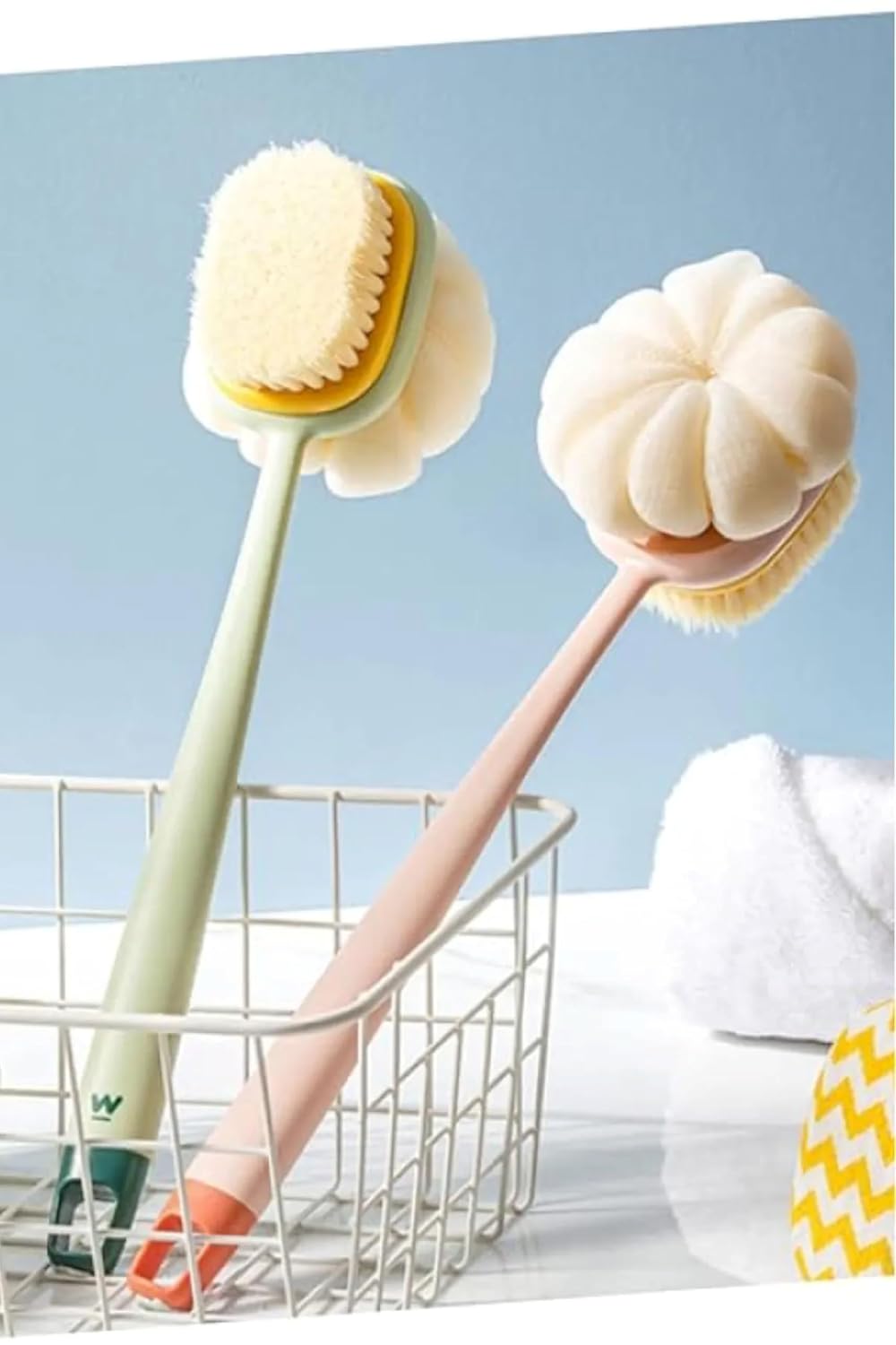 Seahome Çift Taraflı Banyo Duş Vücut Fırçası Yumuşak Uzun Saplı Sırt Kese Masaj Fırçası Antrasit Renk Bnystisgstore48