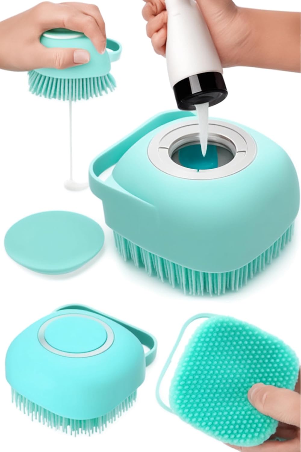 Busstier Şampuan Hazneli Silikon Banyo Lifi Peeling Etkili Masaj Fırçası Derinlemesine Temizlik ve Ölü Deri Arındırma İçin Pratik Cilt Bakım Aleti