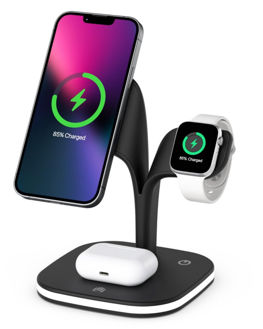 3'ü 1 Arada 15W Kablosuz Hızlı Şarj Standı Gece Aydınlatmalı iPhone ile Uyumlu-Watch ile Uyumlu-Airpods ile Uyumlu (Siyah Hızlı Şarj)