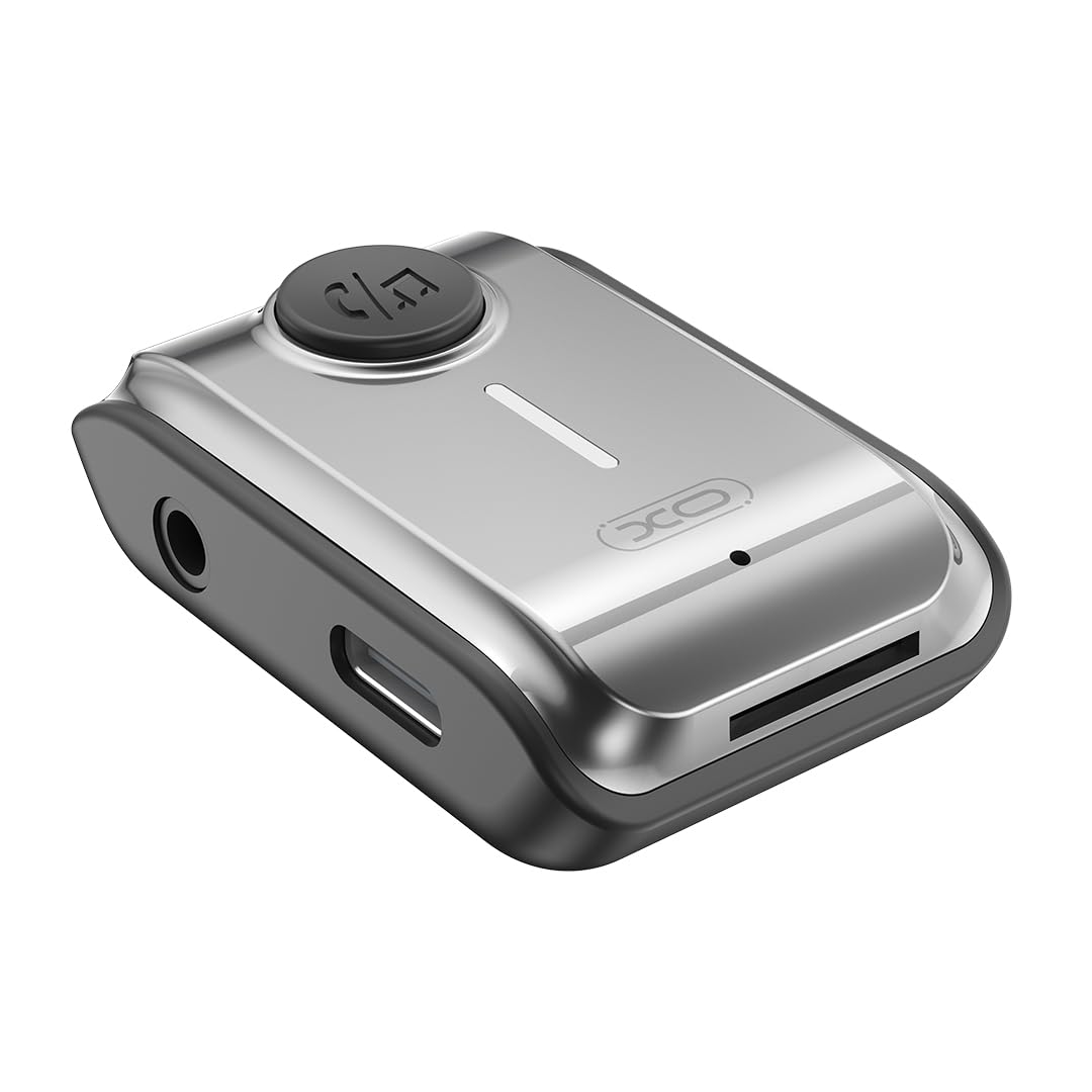 XO Simple is Beauty Bataryalı Bluetooth Verici BCC15 – 3.5mm Ses Çıkışı, TF Kart Desteği, Bluetooth 5.3 Teknolojisi ile Araç İçi Kablosuz Müzik Yayını, 120mAh Pil ve 6 Saat Oynatma Süresi, Gri