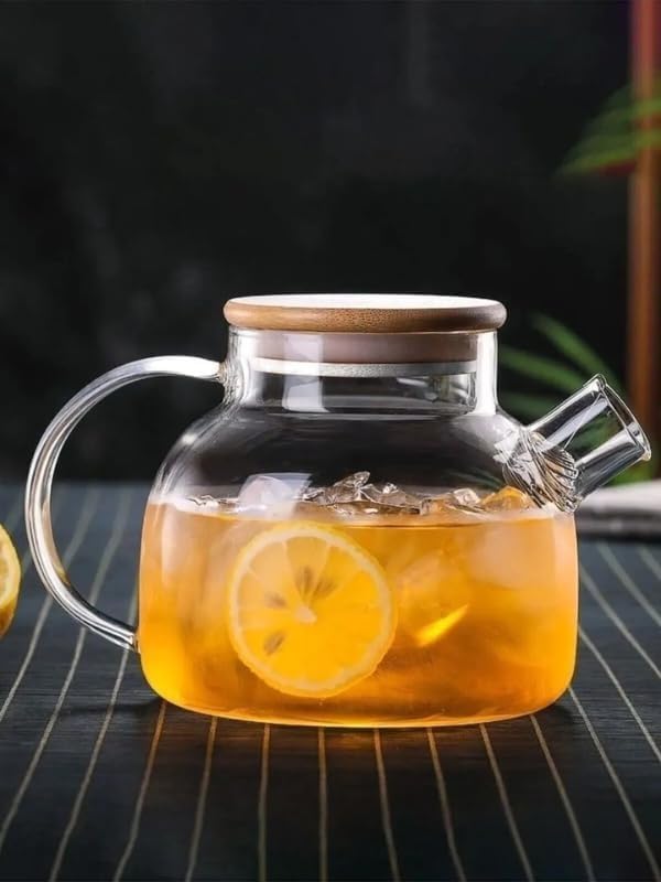 Deconox Vakumlu Bambu Kapaklı Isıya Dayanıklı Borosilikat Cam Demlik, Süzgeçli (1000 ML) | Teapot.De