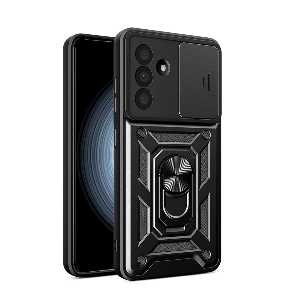 Ehr. Samsung Galaxy A36 ile Uyumlu Kamera Sürgülü ve Korumalı [Askeri Sınıf Korumalı] Darbe Önleyici, Köşe Korumalı Yüzüklü Standlı Tank Kılıf (Siyah, Samsung Galaxy A36)