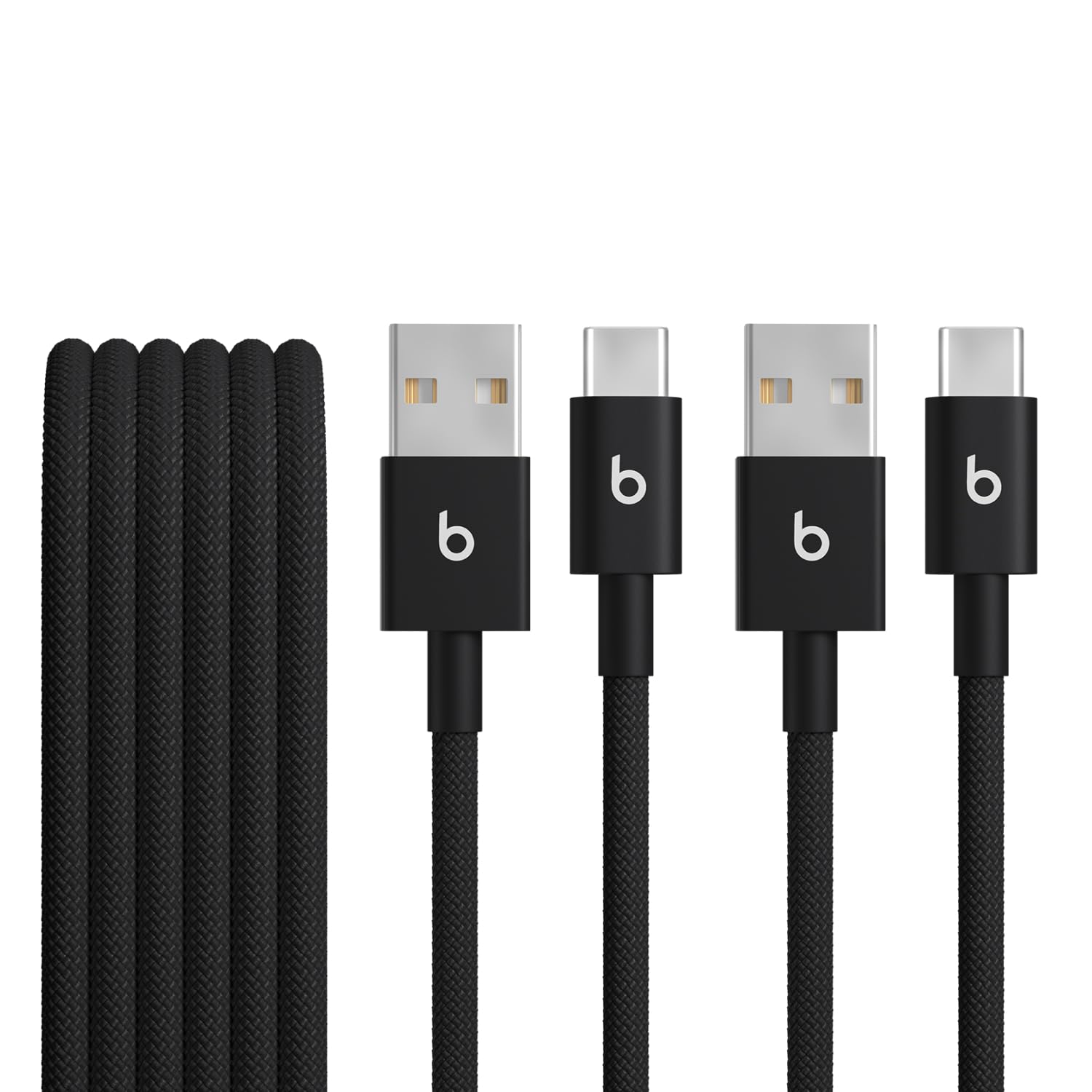Beats USB-A'dan USB-C'ye Örgülü Kablo, İkili Paket, Hızlı Şarj, Dayanıklı/Dolanmayan, Apple ve Android Aygıtlar İçin Uyumlu Şarj Kablosu (1,5 m) – Jet Siyah