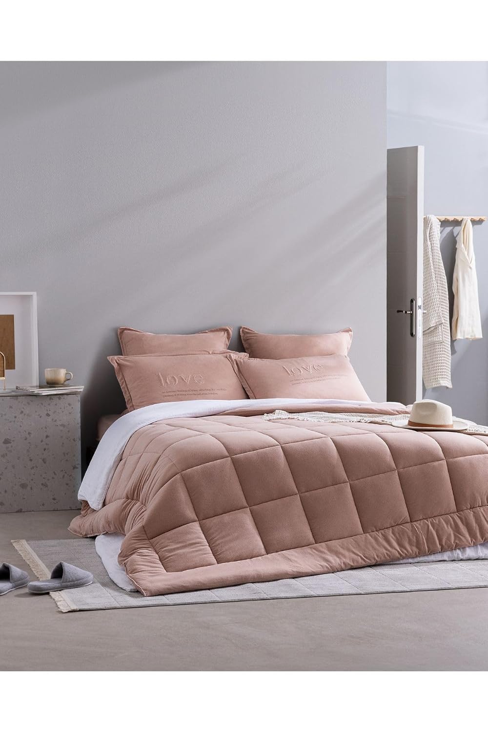 Madame Coco Bobigny Çift Kişilik Pamuklu Supersoft Comforter Set, Pudra, 200 x 220
