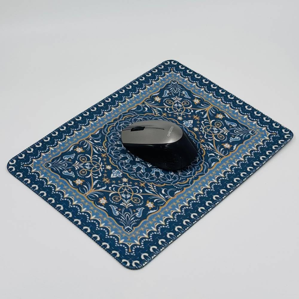 Alfalink Halı Kilim Desenli Mousepad Renkli Kaymaz Kauçuk Taban 32x24cm Oyuncu/Ofis Uyumlu (Mavi)